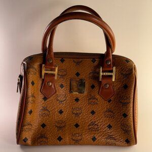 MCM Cognac Visetos Coated Canvas Heritage Boston Bag